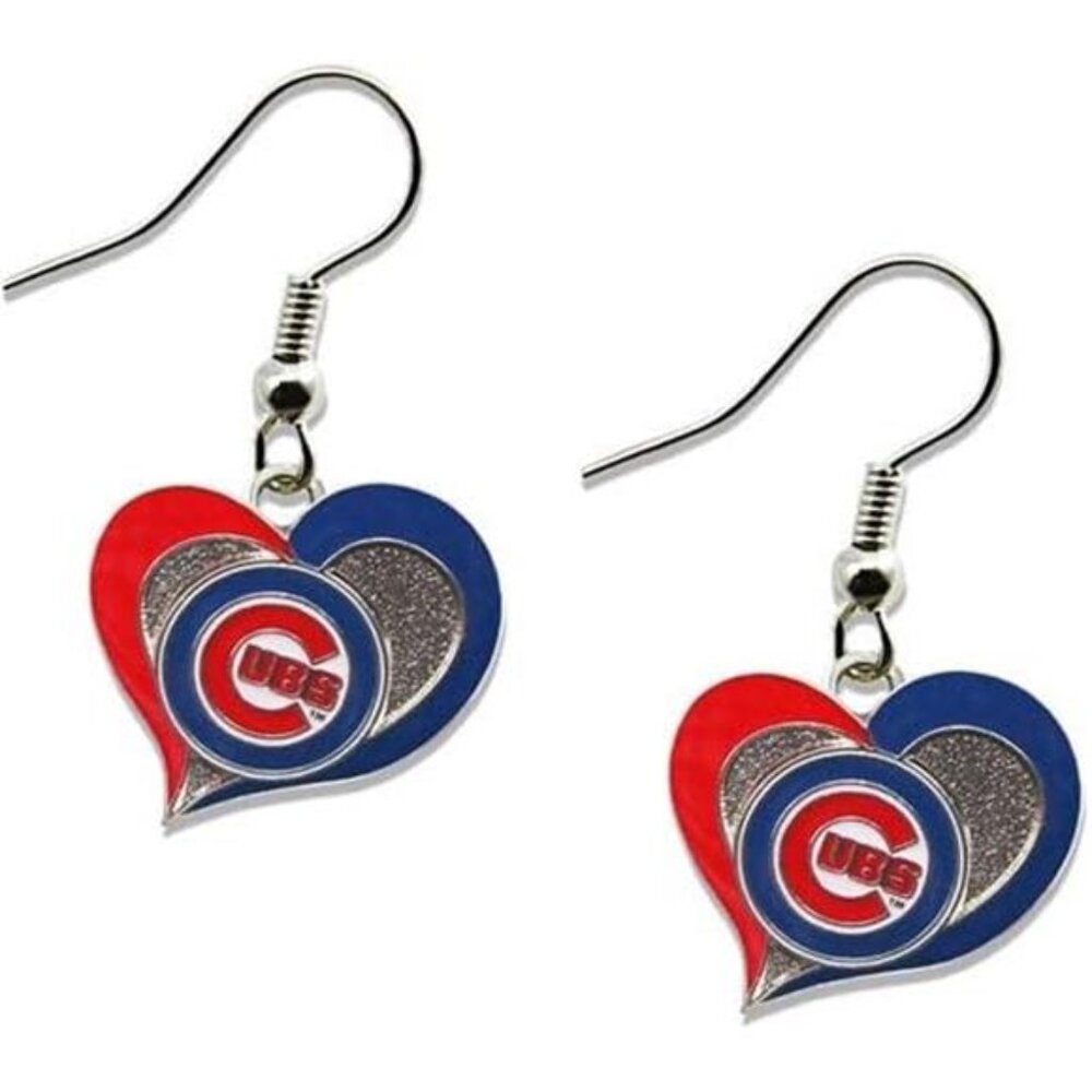 NEW WOMENS CHICAGO CUBS MLB BASEBALL HEART SWIRL SILVER EARRINGS DROP DANGLE